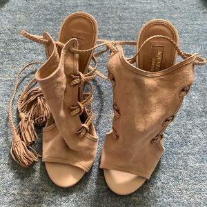 Aquazzura Sahara Suede Nude Heels size 7.5